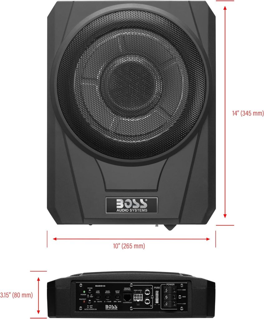 BOSS Audio Systems BASS10 Amplified Car Subwoofer - Low Profile, 10 Inch Subwoofer, Remote Subwoofer Control, for Vehicles Needing Bass with Limited Space, Remote Subwoofer Control