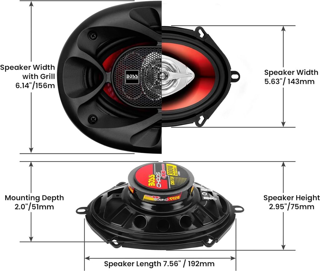 BOSS Audio Systems CH5720 Chaos Series 5 x 7 Inch Car Door Speakers - 225 Watts Max, 2 Way, Full Range, Tweeters, Coaxial, Sold in Pairs, Bocinas para Carro