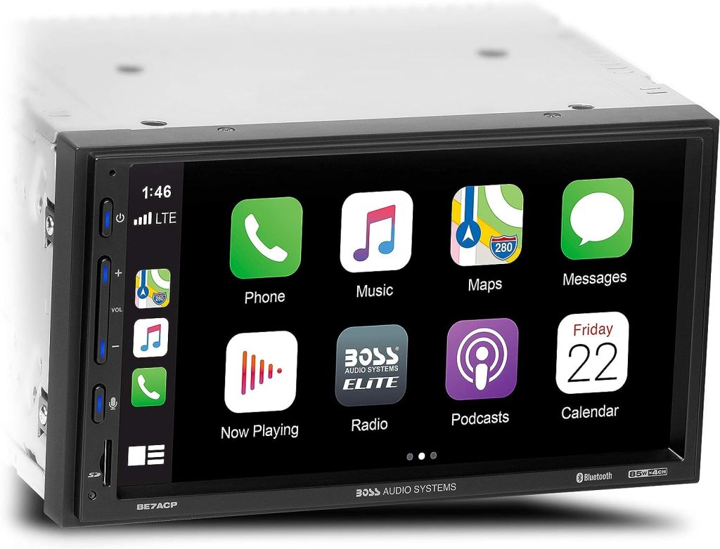 BOSS Audio Systems Elite BE7ACP Car Multimedia Player with Apple CarPlay Android Auto - 7 Inch LCD Capacitive Touchscreen, Double Din, Bluetooth (Renewed)