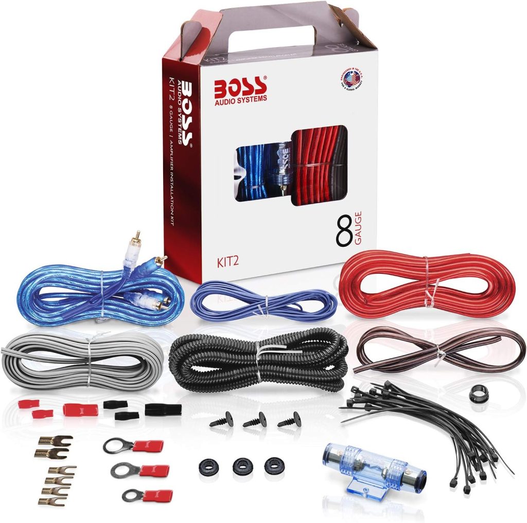 BOSS Audio Systems KIT2 8 Gauge Amplifier Installation Wiring Kit - A Car Amplifier Wiring Kit Helps You Make Connections and Brings Power To Your Radio, Subwoofers and Speakers