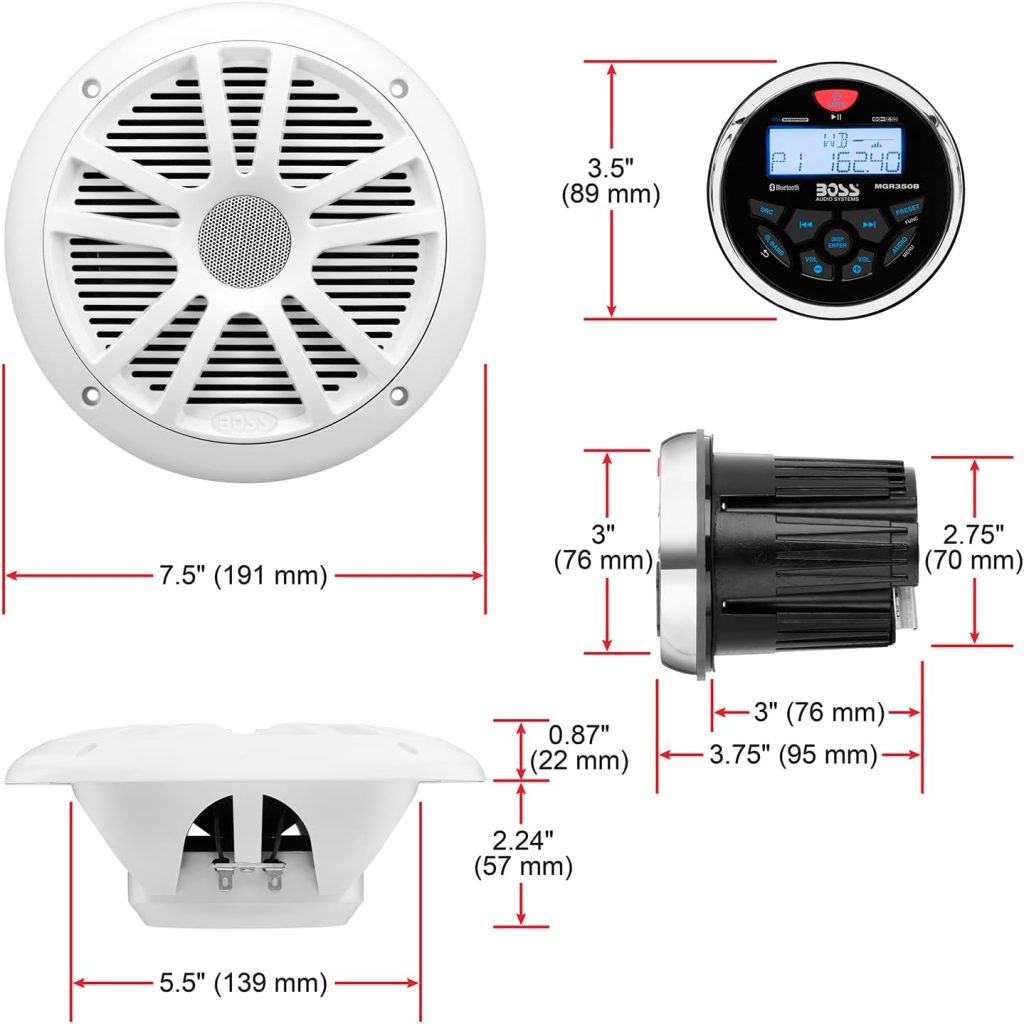 BOSS Audio Systems MGR350B Marine Gauge Stereo System - Digital Media MP3 Player, Bluetooth Audio Head Unit No CD Player, USB, AM/FM Radio Receiver, Weatherproof