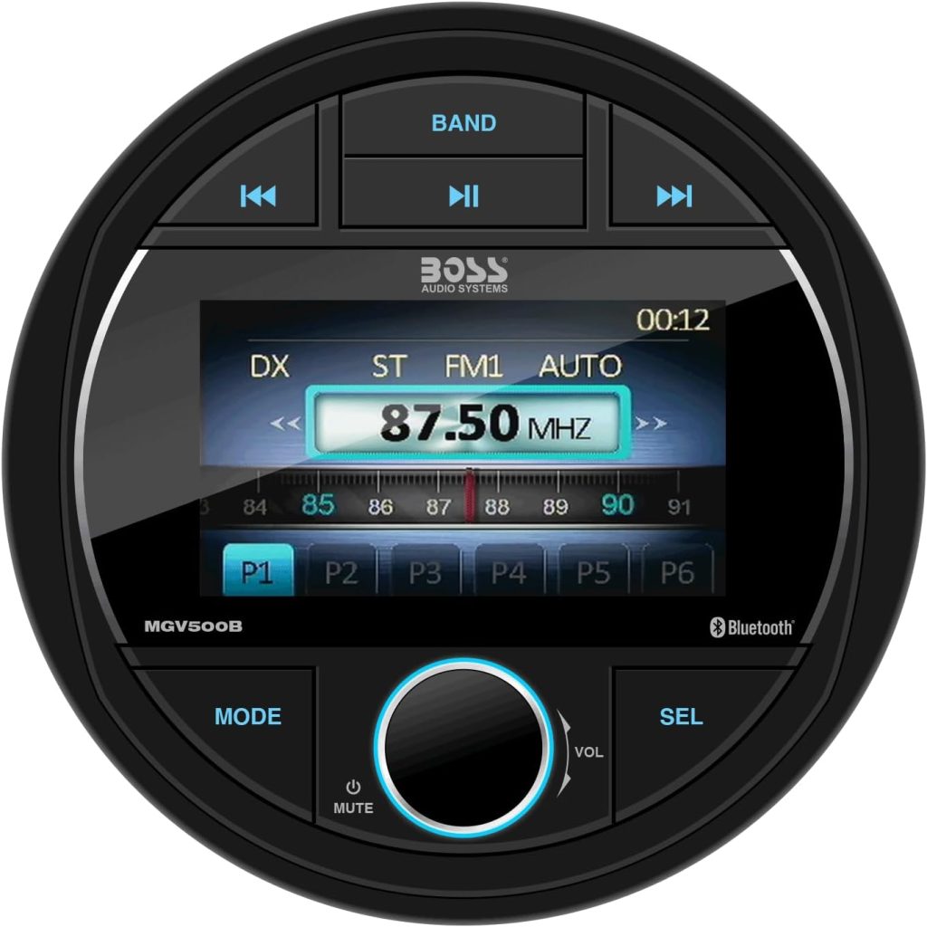BOSS Audio Systems MGV500B Marine Boat Stereo Gauge Head Unit – Bluetooth, 3 Inch Color Screen, No CD Player, Weatherproof, AM/FM Radio Receiver