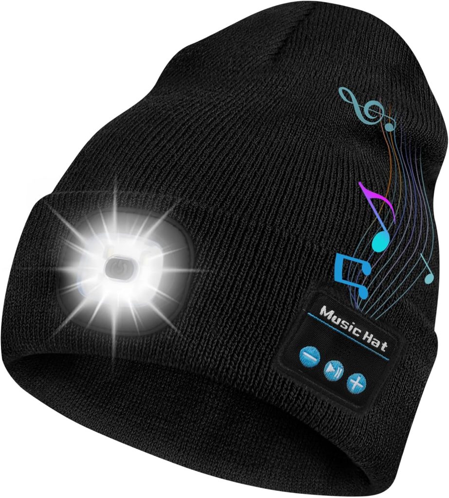 Bosttor Bluetooth Beanie Hat with Light, Headlamp Cap with Headphones and Built-in Speaker Mic, Gifts for Men Women Teen