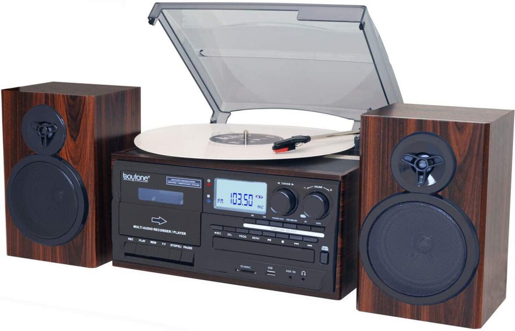 Boytone BT-28MB, Bluetooth Classic Style Record Player Turntable with AM/FM Radio, CD/Cassette Player, 2 Separate Stereo Speakers, Record from Vinyl, Radio, and Cassette to MP3, SD Slot, USB, AUX : Electronics