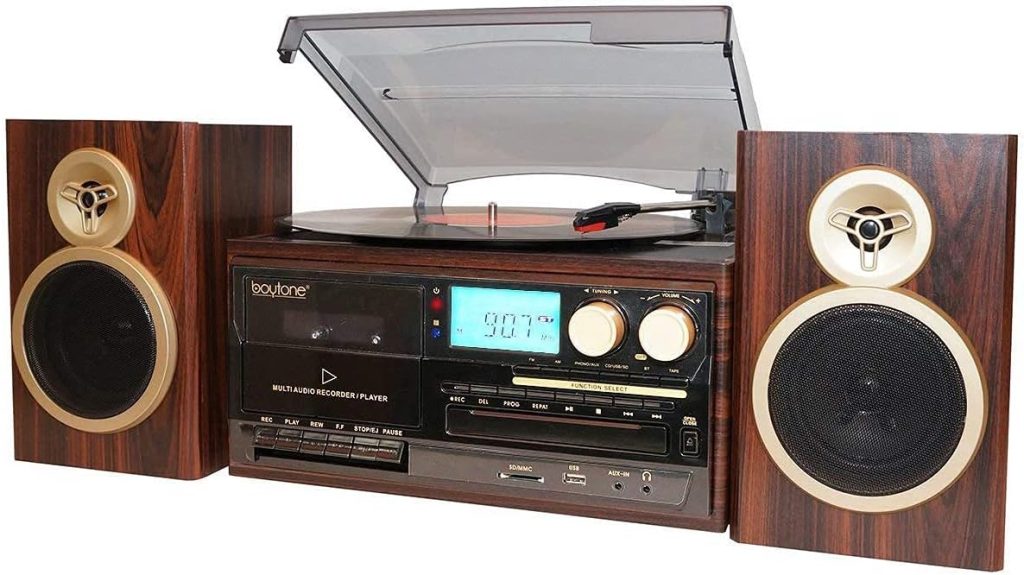 Boytone BT-28SPM, Bluetooth Classic Style Record Player Turntable with AM/FM Radio, CD / Cassette Player, 2 Separate Stereo Speakers