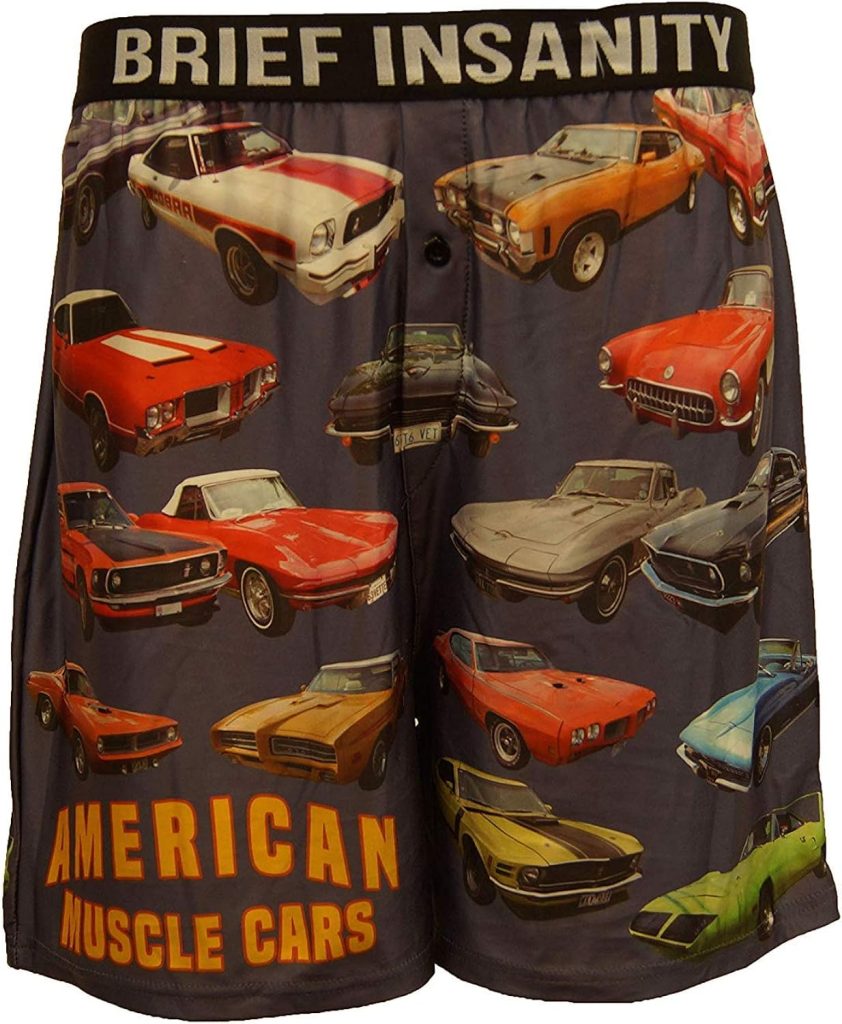 BRIEF INSANITY Boxer Briefs for Men and Women | Vintage Car Mustang Print Boxer Shorts - American Muscle Car Underwear