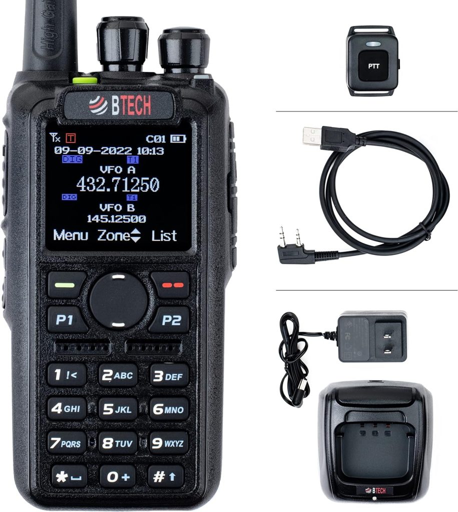 BTECH DMR-6X2 PRO Digital DMR and Analog 7-Watt Dual Band Two-Way Radio (136-174MHz VHF  400-480MHz UHF). Supports Bluetooth, APRS, GPS, Roaming, AES256 Encryption, Recording, and More