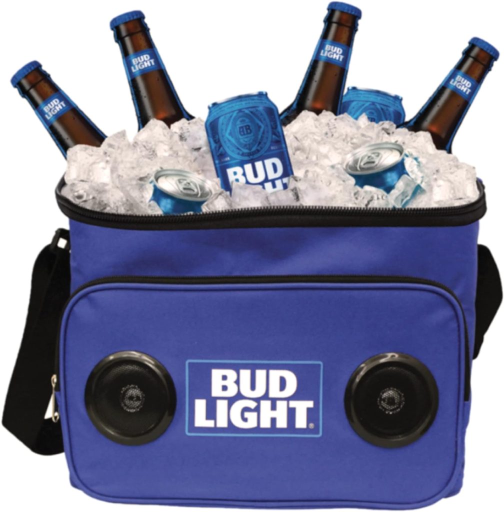 Bud Light Soft Cooler Bluetooth Speaker Portable Travel Cooler with Built in Speakers BudLight Wireless Speaker Cool Ice Pack Cold Beer Stereo for Apple iPhone, Samsung Galaxy