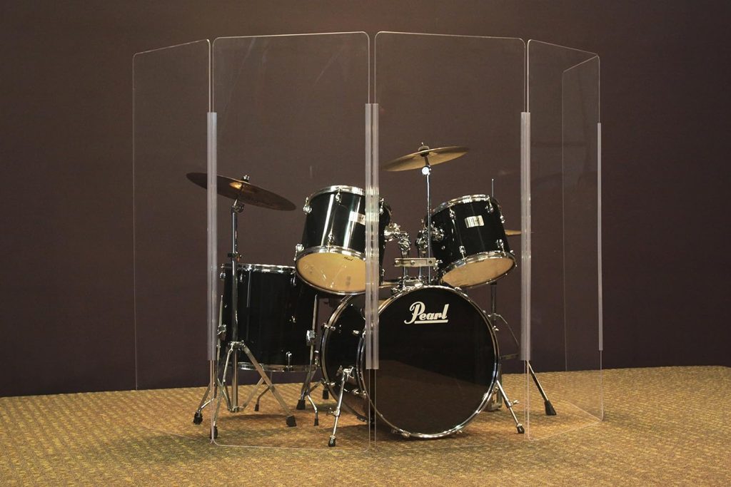 Budget Shield Drum Shield 5 panels 2ft wide X 5 ft tall in Acrylic Drum cage with full length flexible Hinges (5panels 2ftX5ft) drum screen, sound isolation, Made in USA - fast shipping