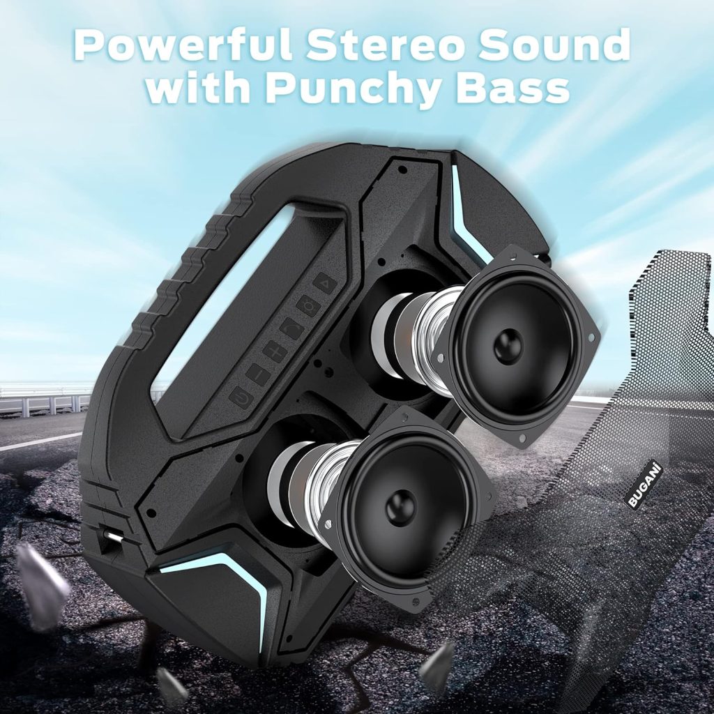 BUGANI Bluetooth Speakers with Wireless Microphone, Party Plus Wireless Portable Speaker with 60W Big Power Stereo Sound, 30H Playtime, Support Karaoke/TF/AUX/USB, Suitable for Party, Outdoor Speaker