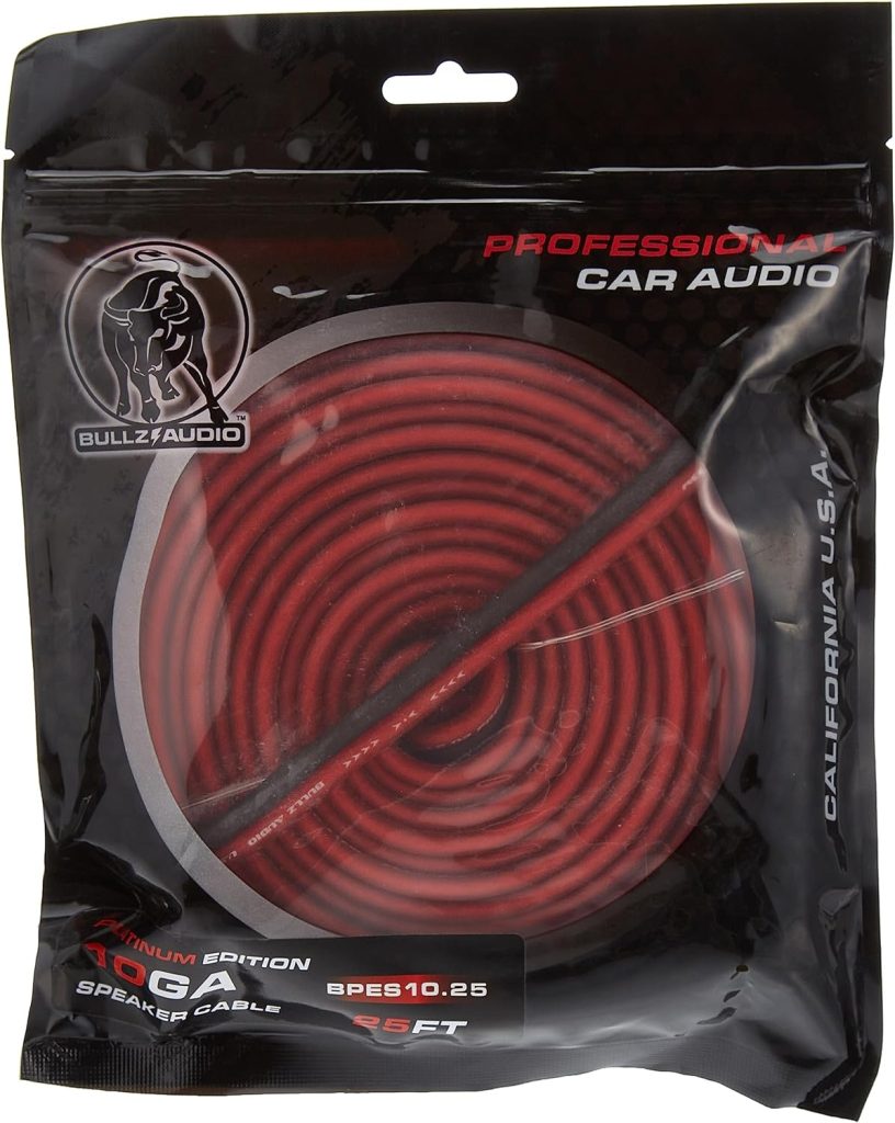 Bullz Audio BPES10.25 25 True 10 Gauge AWG Car Home Audio Speaker Wire Cable Spool (Clear Red/)