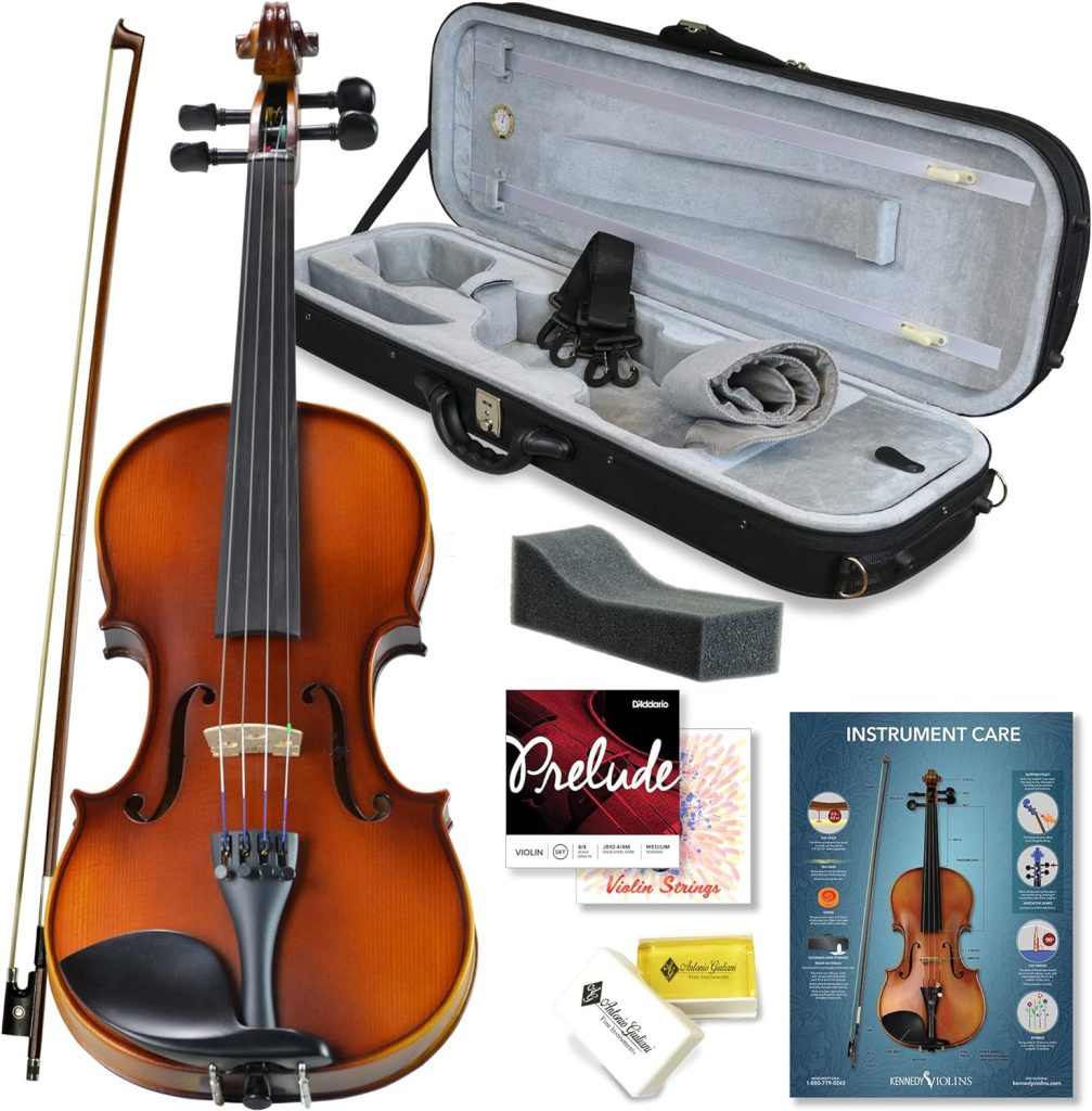 Bunnel Pupil Violin Outfit 1/8 Size By Kennedy Violins - Carrying Case and Accessories Included - Solid Maple Wood and Ebony Fittings