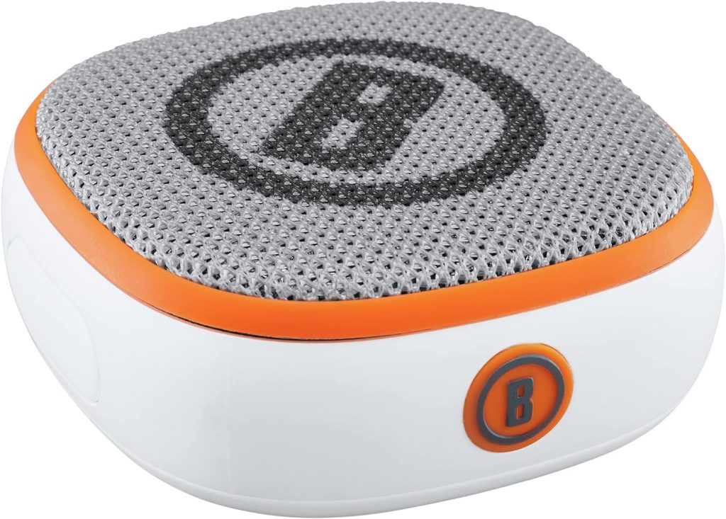 Bushnell Disc Jockey -Bluetooth -Speaker, Lightweight Disk Golf -Speaker with Distance to Basket -GPS, White/Orange, Small