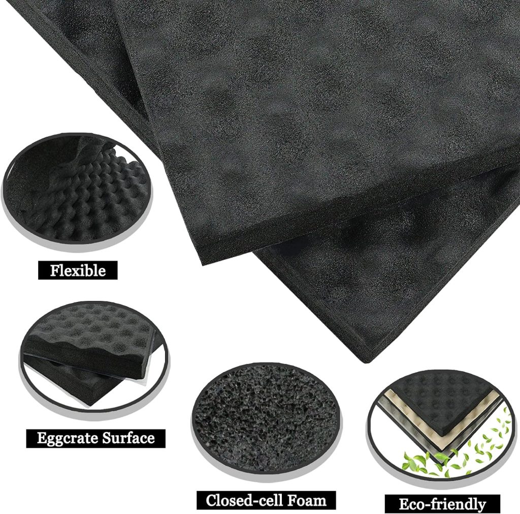 BXI Soundproofing Closed Cell Foam - 2 Pack Self-Adhesive 16 X 12 X 1.8 Thickened Egg Crate Sound Proof Foam - Acoustic Foam Panels Great for Noise  Thermal Insulation (Black)