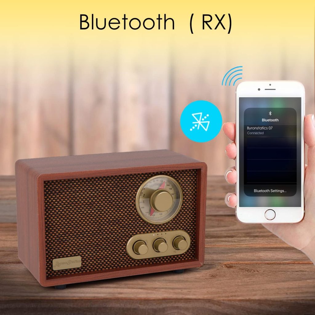 ByronStatics Bluetooth Speaker,AM/FM Radio,Retro Portable Bluetooth Speakers,Analog,Vintage Design, Rotary AM/FM Tuning Dial, Wireless Streaming, AUX-in Micro USB Jack (JC-8105)