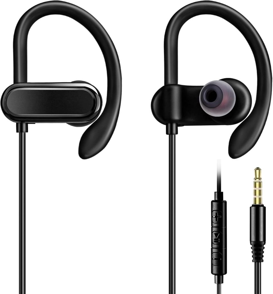 C G CHANGEEK [Upgraded] Wired Earbuds Headphones with Secure Ear Hooks  Microphone for Sports Running Gym Workout Exercise - 3.5mm Connection for Smartphone and Computers, Noise-Isolation, CGS-W3