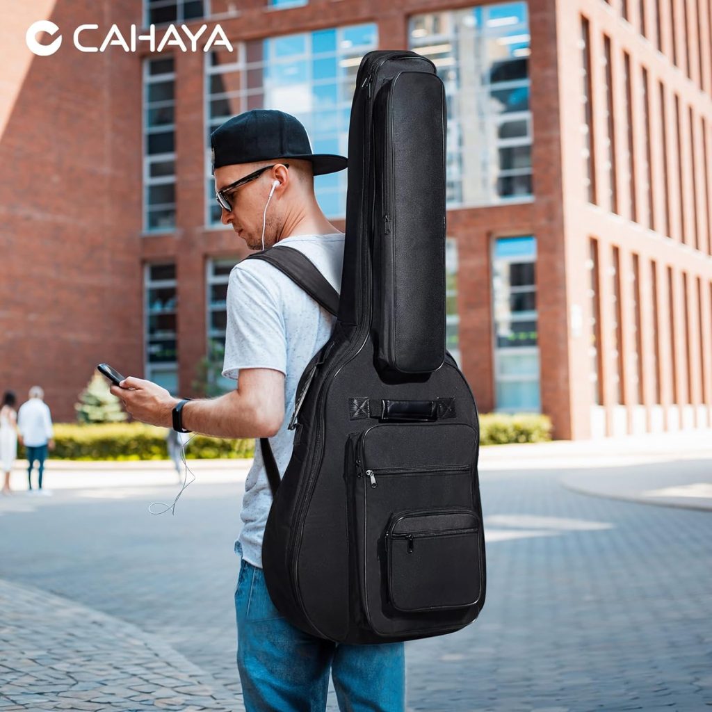 CAHAYA 40 41 42 Inch Multi-pockets Acoustic Guitar Bag 6 Pockets 0.4Inch 10mm Thick Padding Water Resistent Guitar Case Gig Bag CY0181