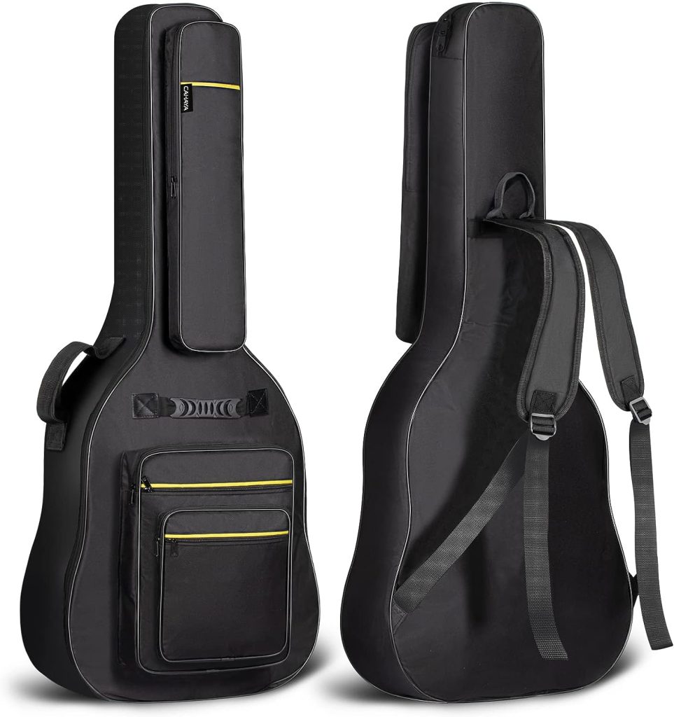 CAHAYA 44 Inch Guitar Bag Multi-pockets for Jumbo and Dreadnought Yellow Line Guitar Case 0.47in Thick Padding Water Resistent Dual Adjustable Shoulder Strap Gig Bag with Back Hanger Loop CY0284