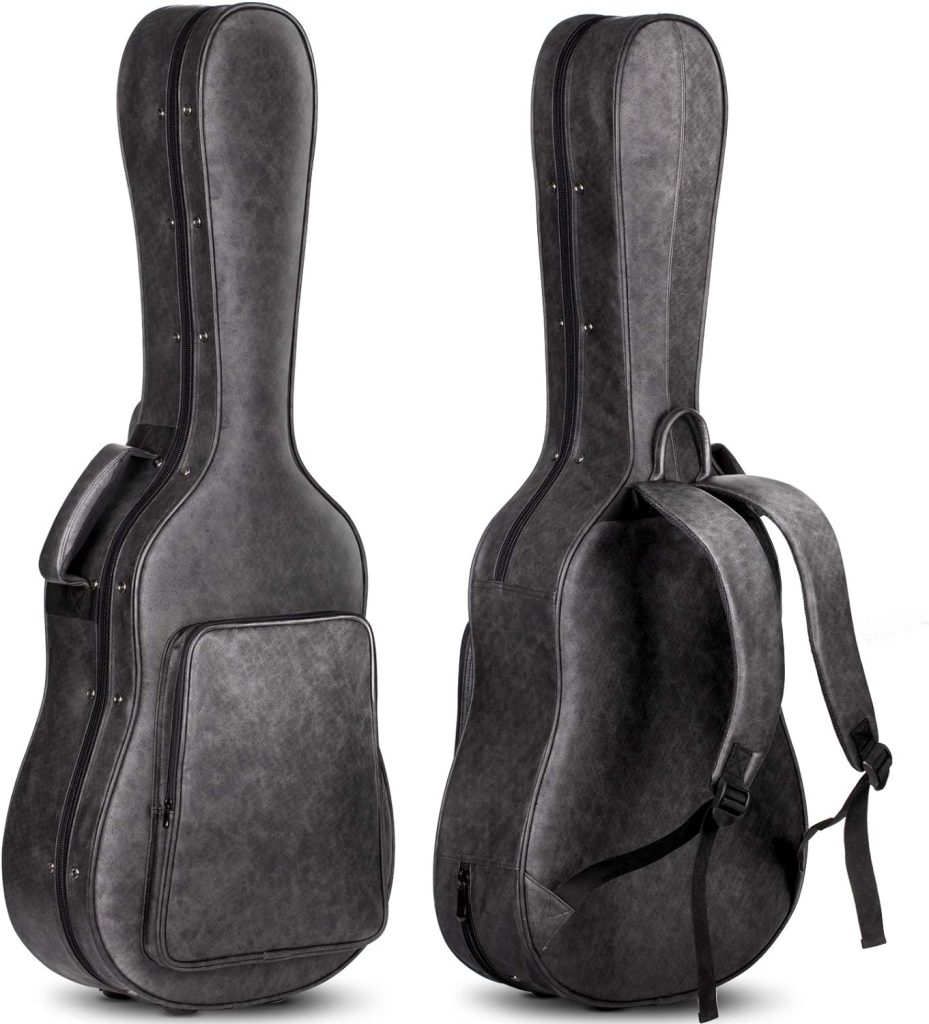 CAHAYA Guitar Case Acoustic Hardshell 0.8in Thick Padding Waterproof PU with 3 Pockets and Storage Box Inside Hard Guitar Case for 40 41 inch Acoustic Guitar Travel Case for Air Consignment CY0235