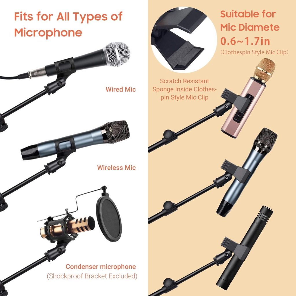 CAHAYA Tripod Microphone Stand Boom Arm Floor Mic Stand with Carrying Bag and 2 Mic Clips for Singing Performance Wedding Stage and Mic Mount CY0239
