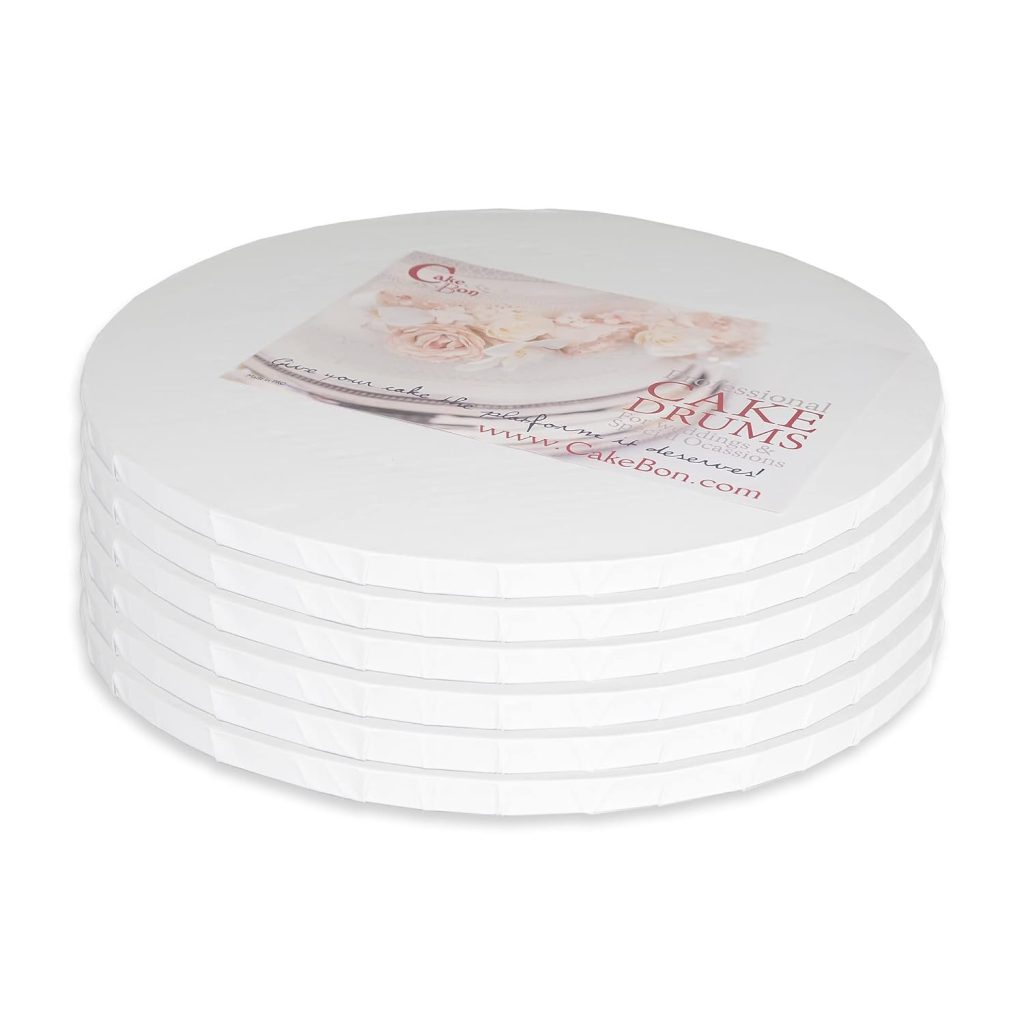 Cakebon Cake Drums Round 14 Inches - (White, 6-Pack) - Sturdy 1/2 Inch Thick - Fully Wrapped Edges