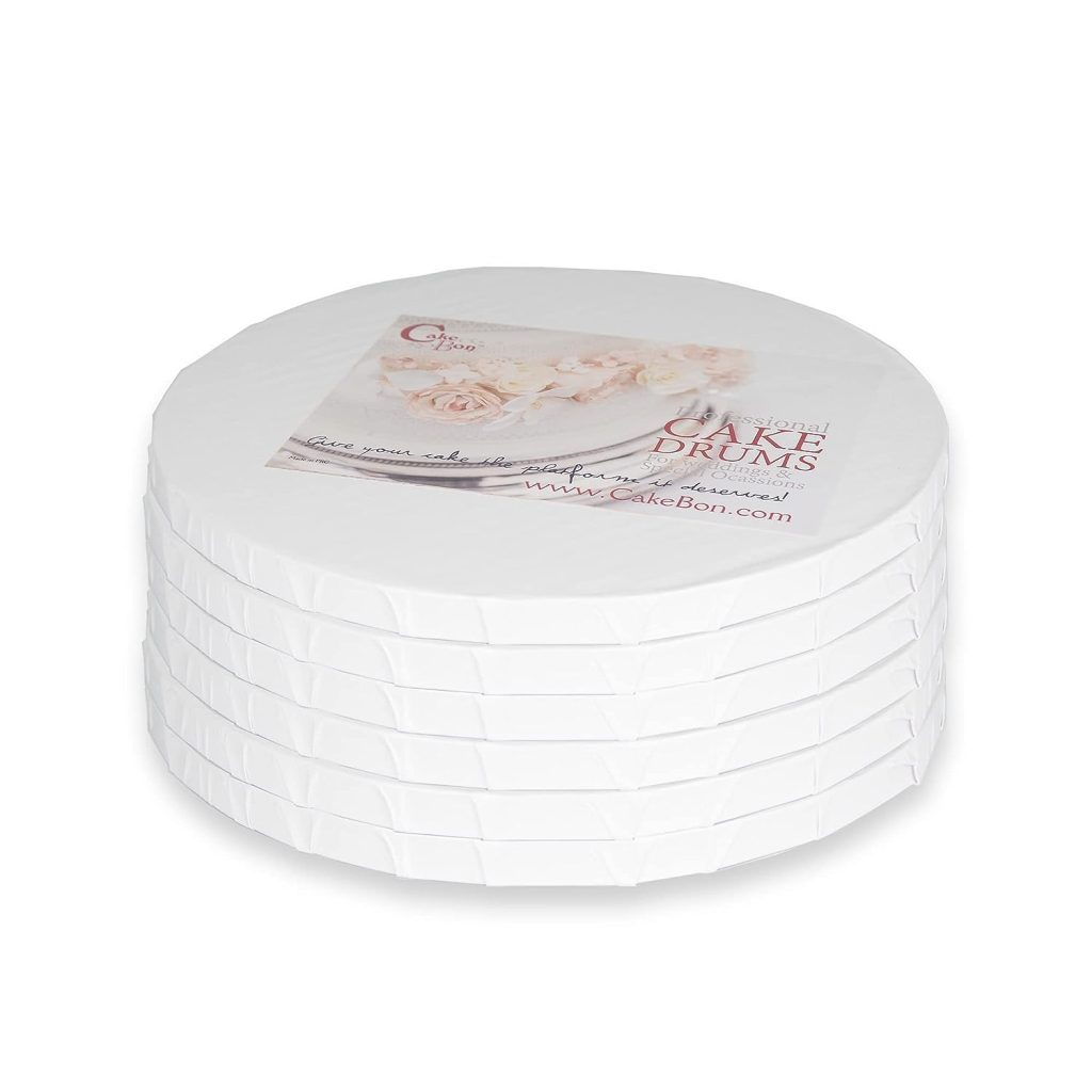 Cakebon Cake Drums Round 8 Inches - (White, 6-Pack) - Sturdy 1/2 Inch Thick - Fully Wrapped Edges