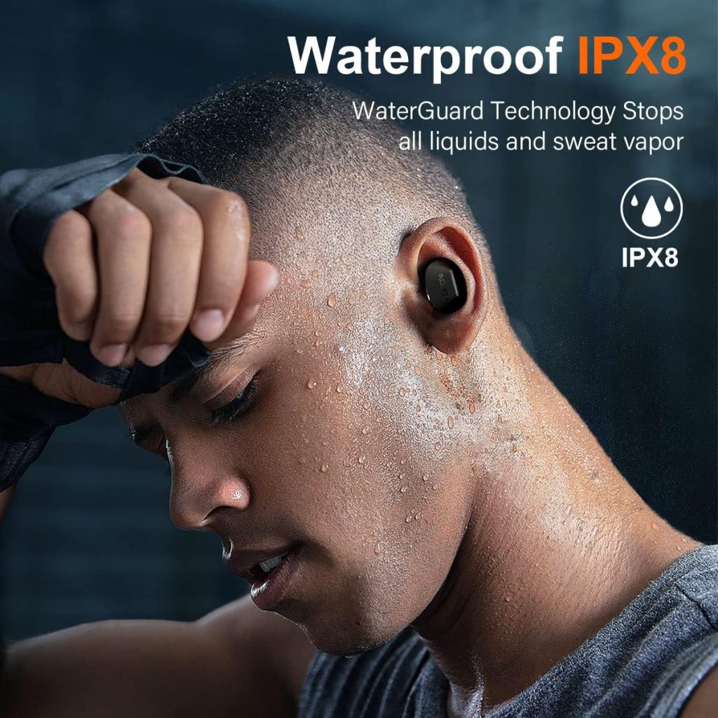 CALCINI Wireless Earbuds IPX8 Waterproof Sport True Wireless Earbuds Bluetooth Headphones with Replaceable Ear/Wing Tips Bass Stereo Surround Built in Mic for Workout/Running/Calling