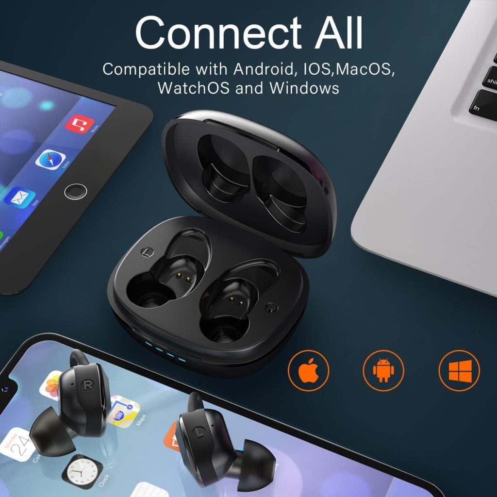 CALCINI Wireless Earbuds IPX8 Waterproof Sport True Wireless Earbuds Bluetooth Headphones with Replaceable Ear/Wing Tips Bass Stereo Surround Built in Mic for Workout/Running/Calling