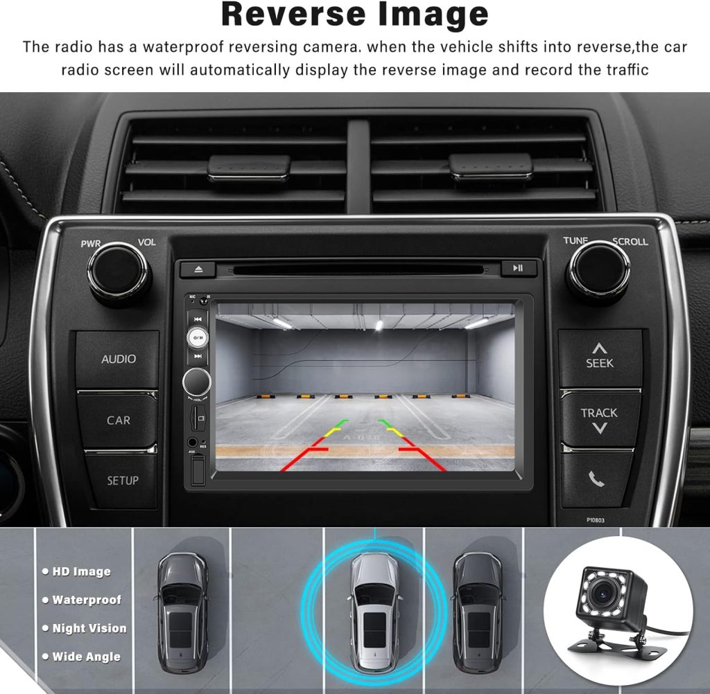 Camecho Car Stereo 2 Din Car Radio 7 MP5 Player with HD Touch Screen Digital Display Bluetooth Multimedia Support USB SD FM Aux-in Double Din Autoradio Mobile Phone Mirror Link with Backup Camera