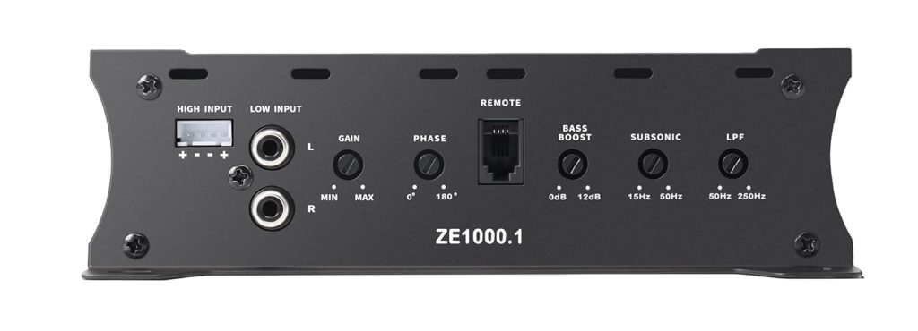 Car Audio Amplifier ZE1000.1 2000W Monoblock Class D MOSFET Subwoofer Audio, 1-4 Ohm Stable, Low Pass Crossover, Mosfet Power Supply, Stereo