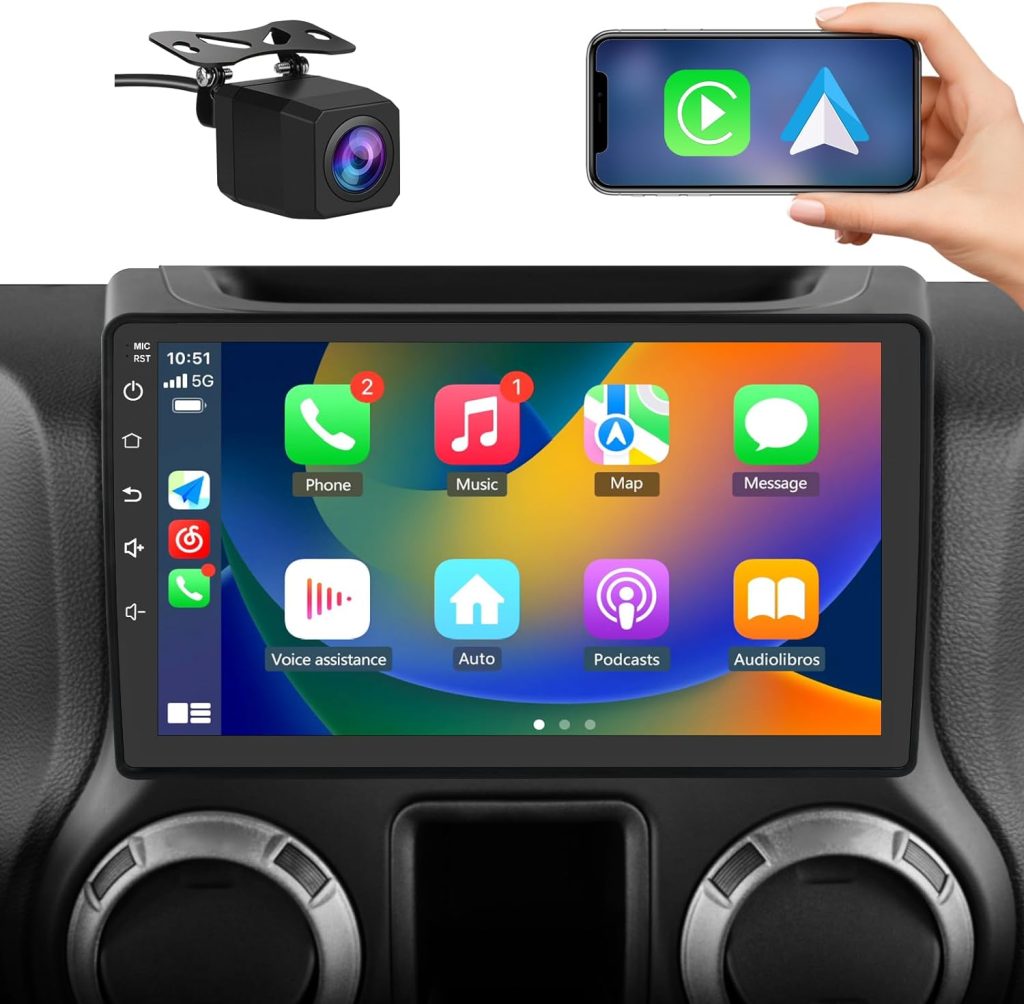 Car Radio Stereo for Jeep Wrangler JK Compass Grand Cherokee Dodge Ram with Apple CarPlay Android Auto