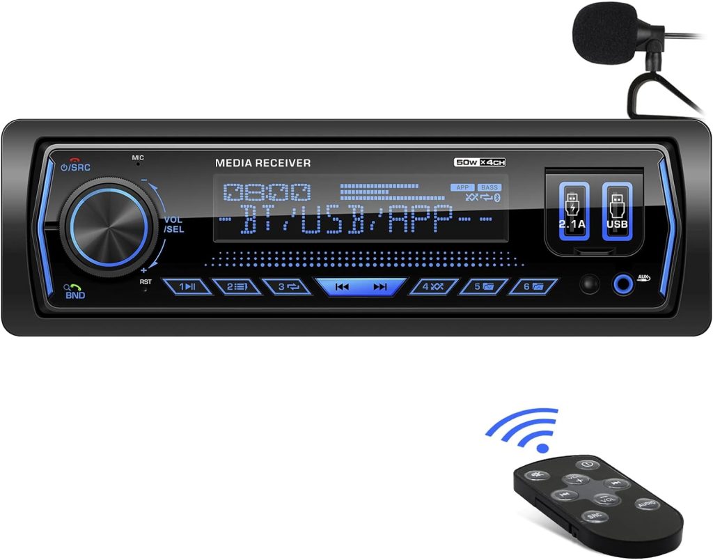 Car Stereo Bluetooth Car Radio - Single Din AM FM Digital Media Receiver - LCD Display USB AUX SD EQ Subwoofer Quick Charge APP Remote Control