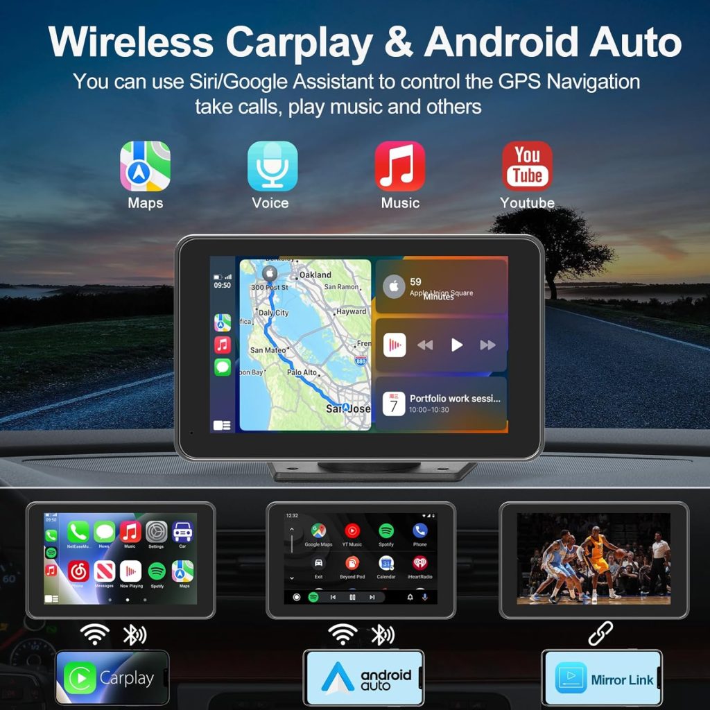 Car Stereo Compatible with Apple Carplay  Android Auto, Hieha 7 Inch Double Din Car Stereo with Bluetooth and Backup Camera, Touch Screen Car Radio with AM/FM, Voice Control, Mirror Link, A/V Input