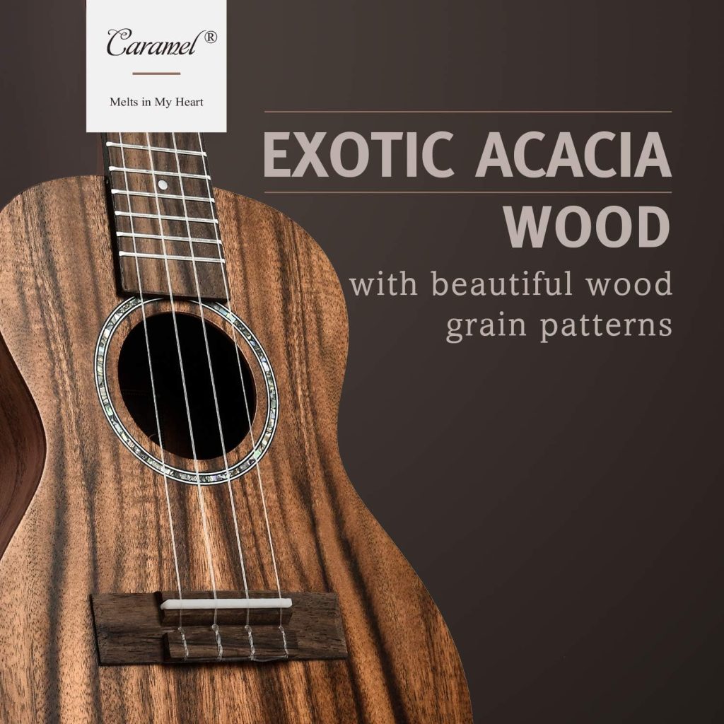 Caramel Concert Ukulele, CC207-23 inch KOA Acacia Wood Ukelele for Adults Beginners Kit with Carbon String, Digital Tuner, Strap