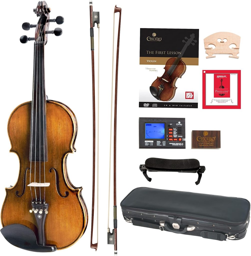 Cecilio CVN-600 Hand Oil Rub Highly Flamed 1-Piece Back Solidwood Violin with DAddario Prelude Strings, Size 4/4 (Full Size) - Affordable Entry to Mid-Level Instrument for Learning to Play, find Your Musical Voice