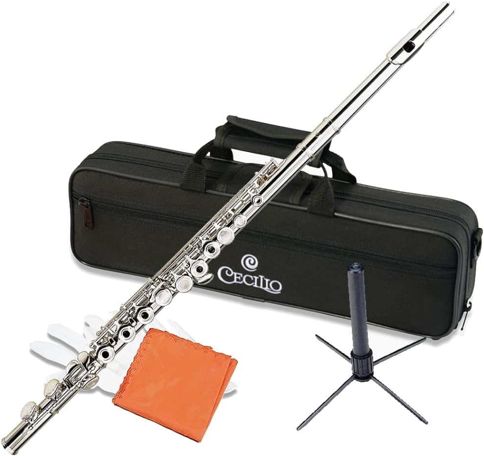 Cecilio Open Hole C Flute - Musical Instrument, Kids Beginner/Intermediate Flute in Band  Orchestra, Silver