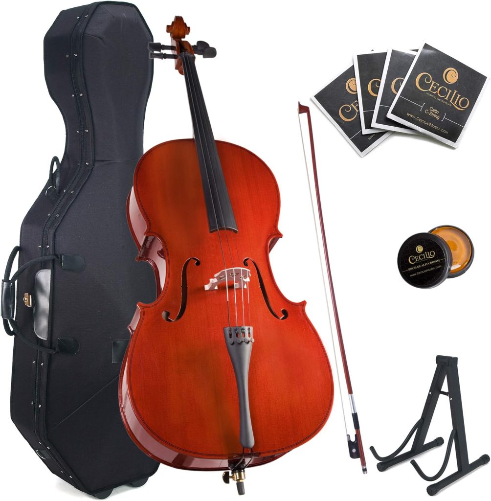 Cecilio Size 4/4 (Full Size) Student Cello with Hard  Soft Case, Stand, Bow, Rosin, Bridge and Extra Set of Strings, 4/4CCO-100