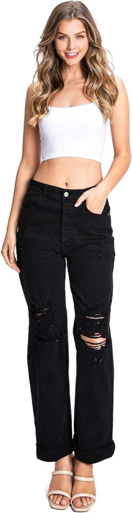 Cello Jeans Womens Juniors High Rise Straight Leg Dad Jeans