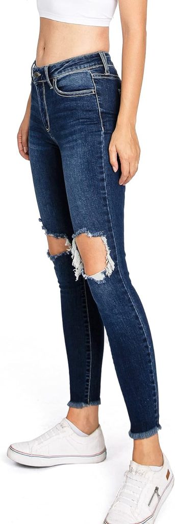 Cello Jeans Womens Juniors Mid Rise Distressed Skinny Jeans