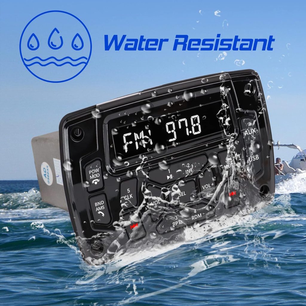 Citreal Marine Stereo Audio Radio Car Stereo Receivers Waterproof Boat Media with AM/FM Music Radio Car Vehicles for Golf Cart ATV UTV Motorcycle Head Unit Sound System
