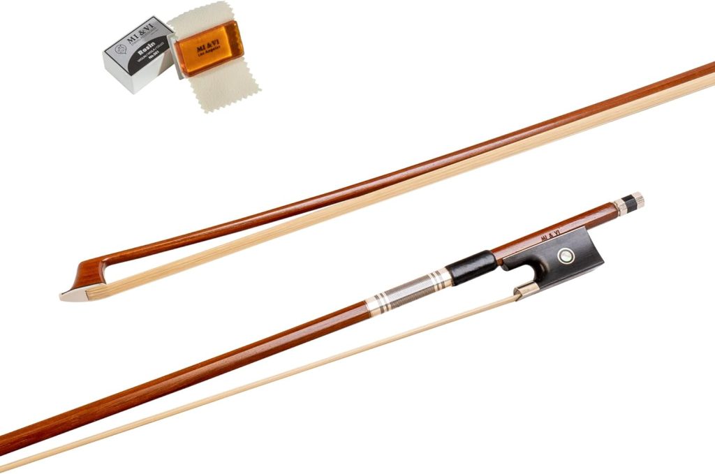 Classic Violin Bow 4/4 (Full Size) with Bow Soft Bag and Rosin for Bow Hairs Included - Ebony Frog - Well Balanced - Light Weight - Real Mongolian Horse Hair (Violin 4/4) - MIVI Music