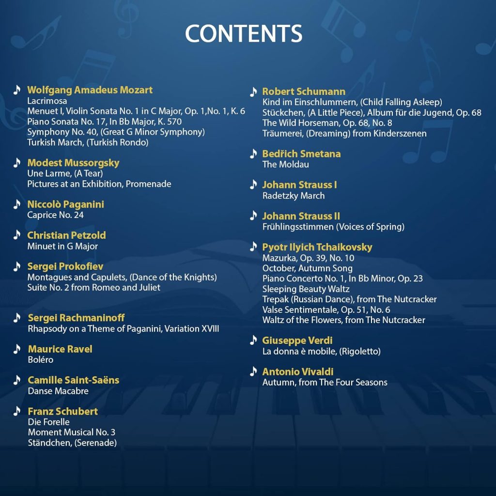Classical Piano Masterpieces. Piano Sheet Music Book with 65 Pieces of Classical Music for Intermediate Players (+Free Audio)     Paperback – March 16, 2023