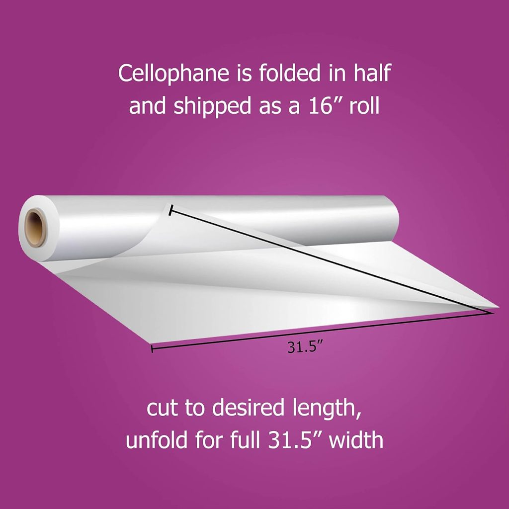 Clear Cellophane Wrap Roll 31.5 Inches Wide by 100 Feet Long Thick Cellophane Roll for Baskets Gifts Flowers Food Safe Cello Rolls (Folded on 16 Roll - Unfolds to 31.5 Wide) (32x100)