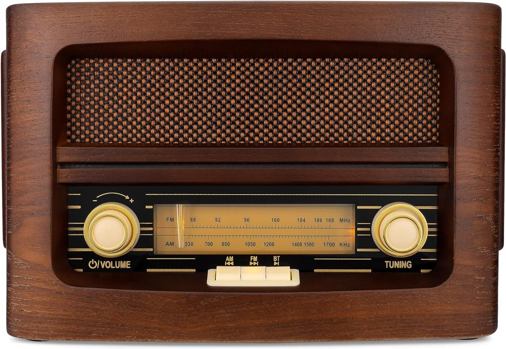 ClearClick Classic Vintage Retro Style AM/FM Radio with Bluetooth, Aux-in,  USB - Handmade Wooden Exterior Dark Brown