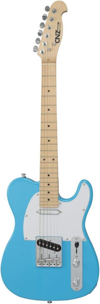 CNZ Audio TL Mini Electric Guitar - Ice Blue Metallic Finish, White Pickguard, 3/4 Short Scale, 7/8 size Guitar, 2 Single Coil Pickups, C Shaped Maple Neck, Classic Look  Feel