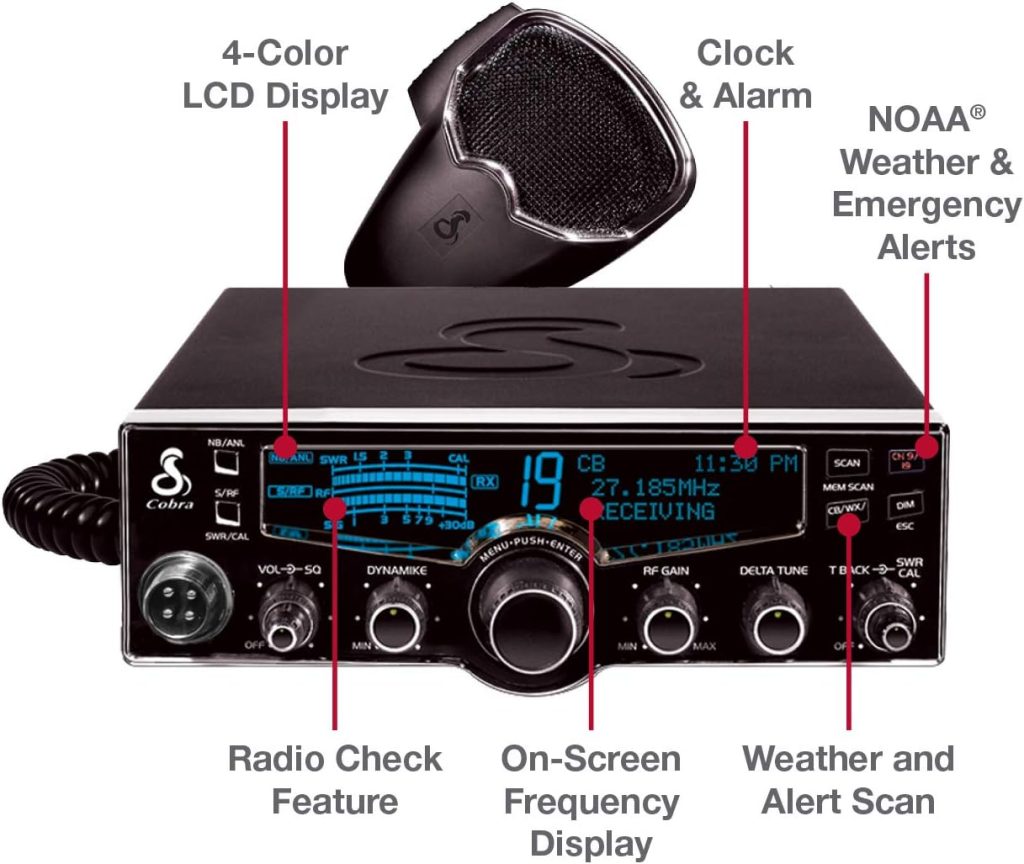 Cobra 29LX Professional CB Radio - Emergency Radio, Travel Essentials, NOAA Weather Channels and Emergency Alert System, Selectable 4-Color LCD, Auto-Scan and Radio Check, Black