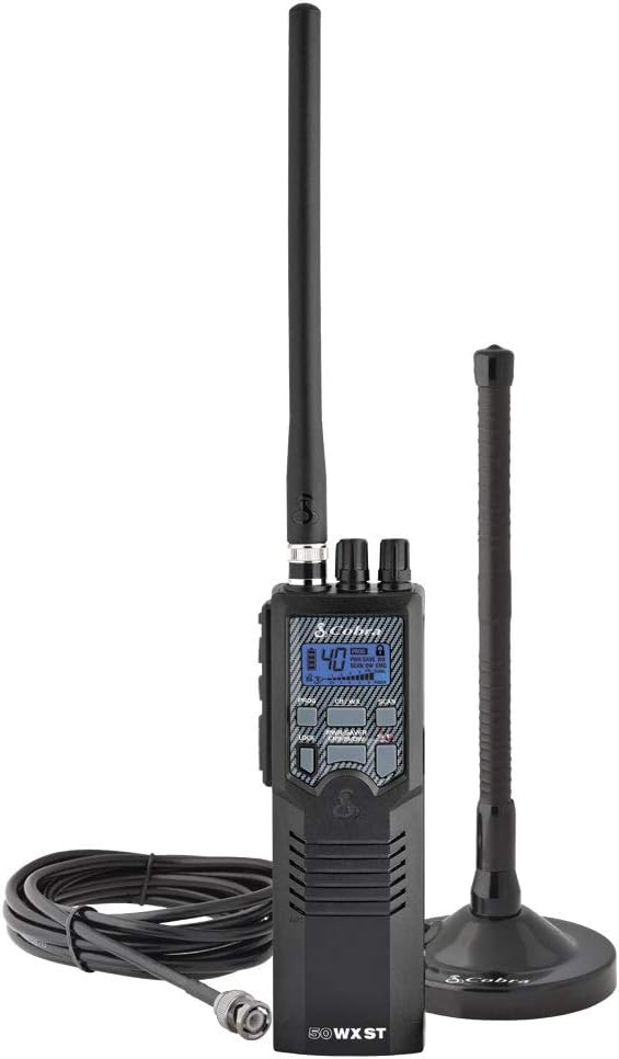 Cobra HHRT50 Road Trip CB 2-Way Handheld Emergency Radio with Access to Full 40 Channels  NOAA Alerts, Rooftop Magnet Mount Antenna and Omni-Directional Microphone, Black, 6.3 x 2 x 1.75