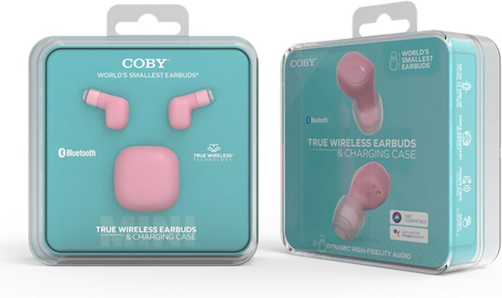Coby Mini True Wireless Earbuds | Compact Lightweight in-Ear Headphones w/Case | Worlds Smallest Wireless Ear Buds w/Built-in Mic | Wireless Headphones, Bluetooth Headphones w/ 12-HR Play (Black)