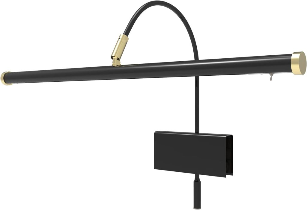 Cocoweb 19 Grand Piano Lamp - Adjustable, Black with Brass Accents, LED Clip-on with Dimmer - GPLED19D