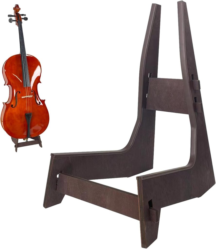 COLOOFO Cello Stand, Cello Support Holder made of wood with Rubber Protection Detachable Portable Musical Instrument Stand for 1/8-4/4 Cellos Guitars Electric Bass Electric Guitar Stand